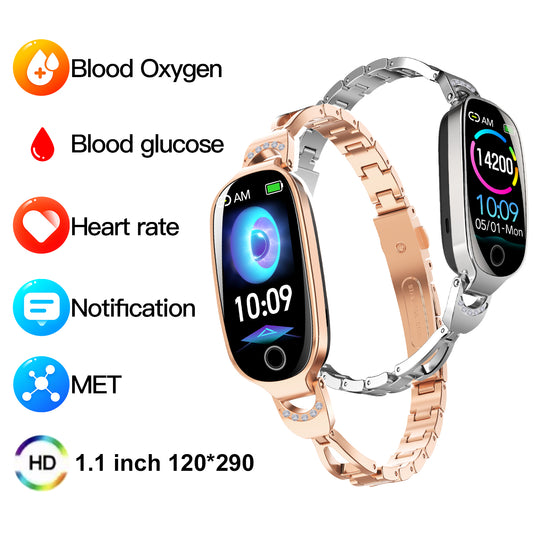 Gold Smartwatch For Women Compatible For Android& IOS,Bling Smart Bracelet With Female Menstrual Cycle Heart Rate Blood Pressure Remote Photography Waterproof Pedometer