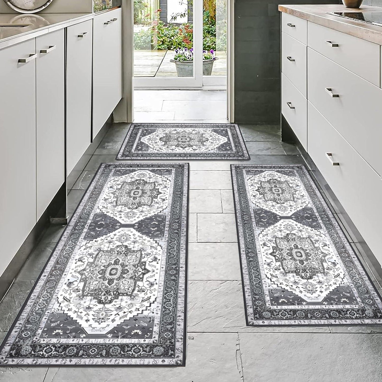 Boho Kitchen Rug Sets 3 Piece with Runner Non Slip Kitchen Rugs and Mats Washable Kitchen Mats for Floor Thick Kitchen Floor Mat Carpet Runner Rugs for Hallway Laundry Holiday Decor