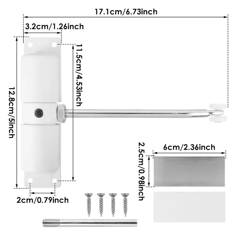 Door Closer High Usage Environments Versatile Design Customizable Closing Speed White