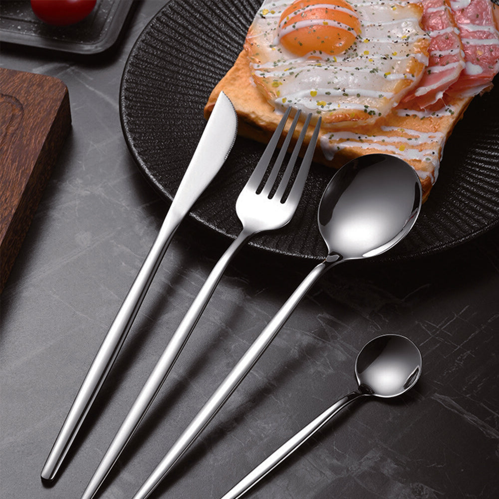 30pc CUTLERY DINNER SET STAINLESS STEEL METAL STAND RACK FORKS TEA SPOONS POLISH