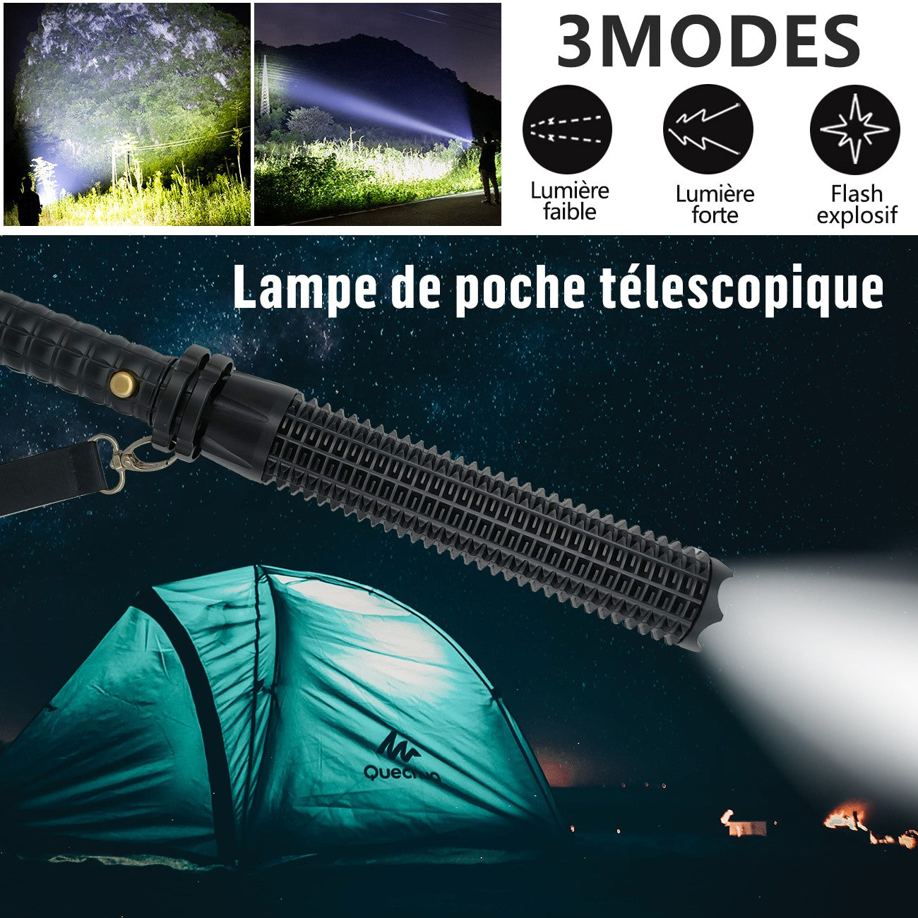 USB Rechargeable LED Flashlight Retractable Torch 3-Mode Zoomable Security Light Outdoor Flashlight Set(Platform policies vary; relevant qualifications are attached via link, please do not list products without required qualifications)