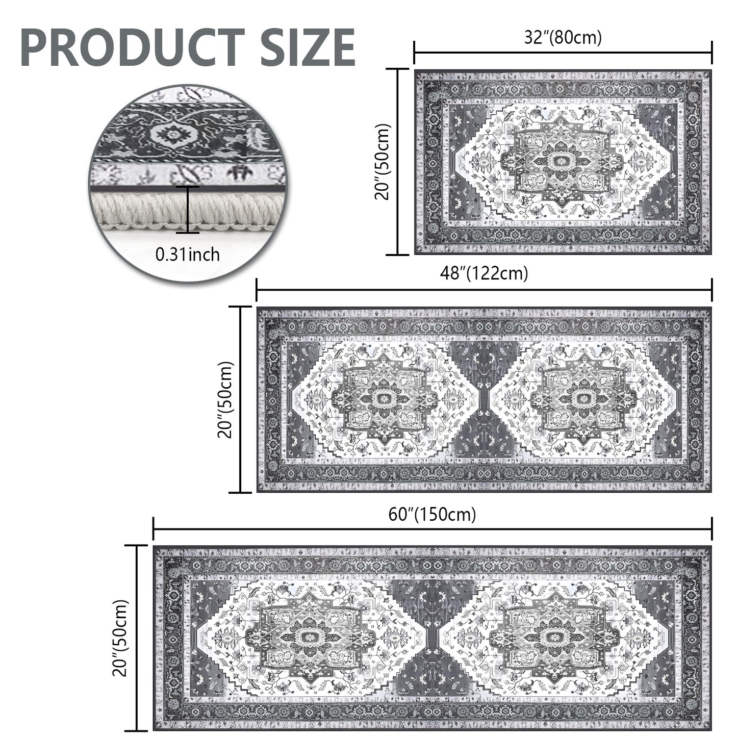 Boho Kitchen Rug Sets 3 Piece with Runner Non Slip Kitchen Rugs and Mats Washable Kitchen Mats for Floor Thick Kitchen Floor Mat Carpet Runner Rugs for Hallway Laundry Holiday Decor