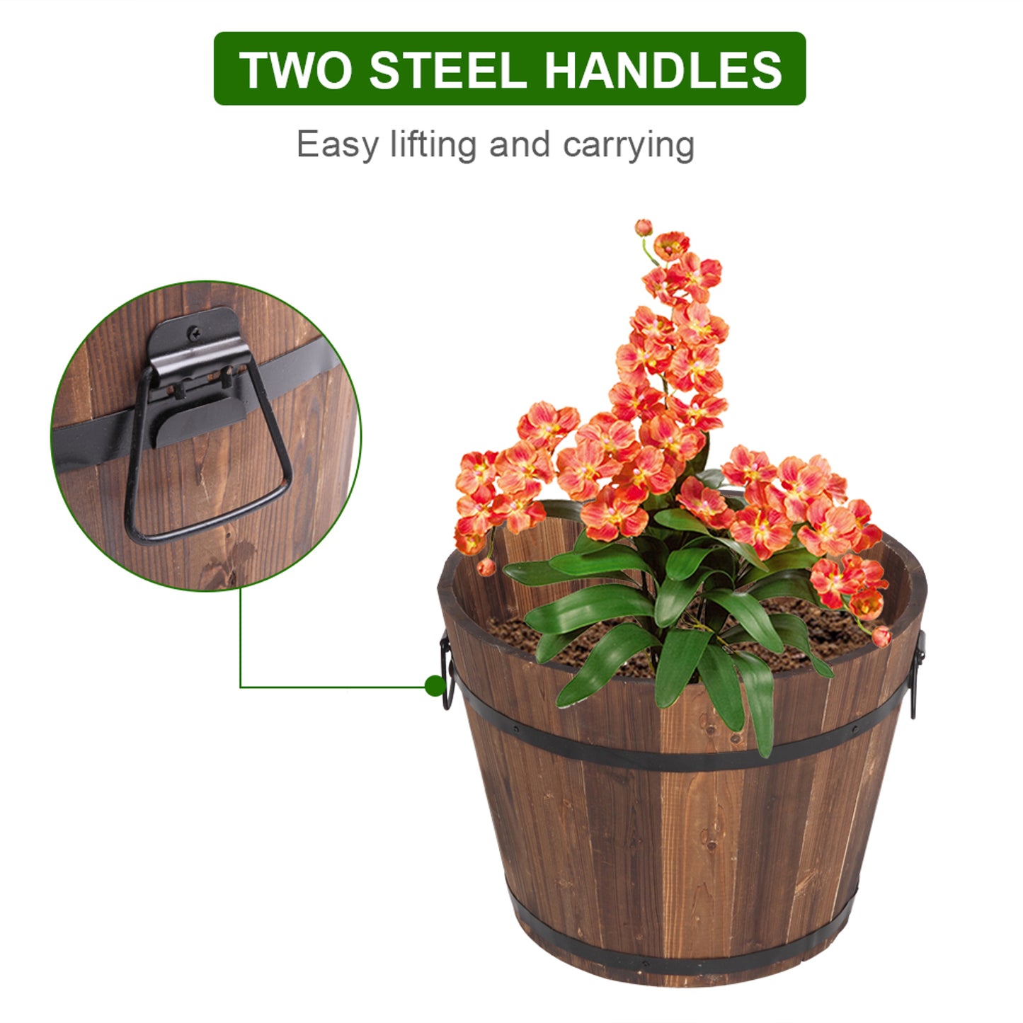 Outdoor Reinforced  And  Anticorrosive Wooden Pot Set Of Three