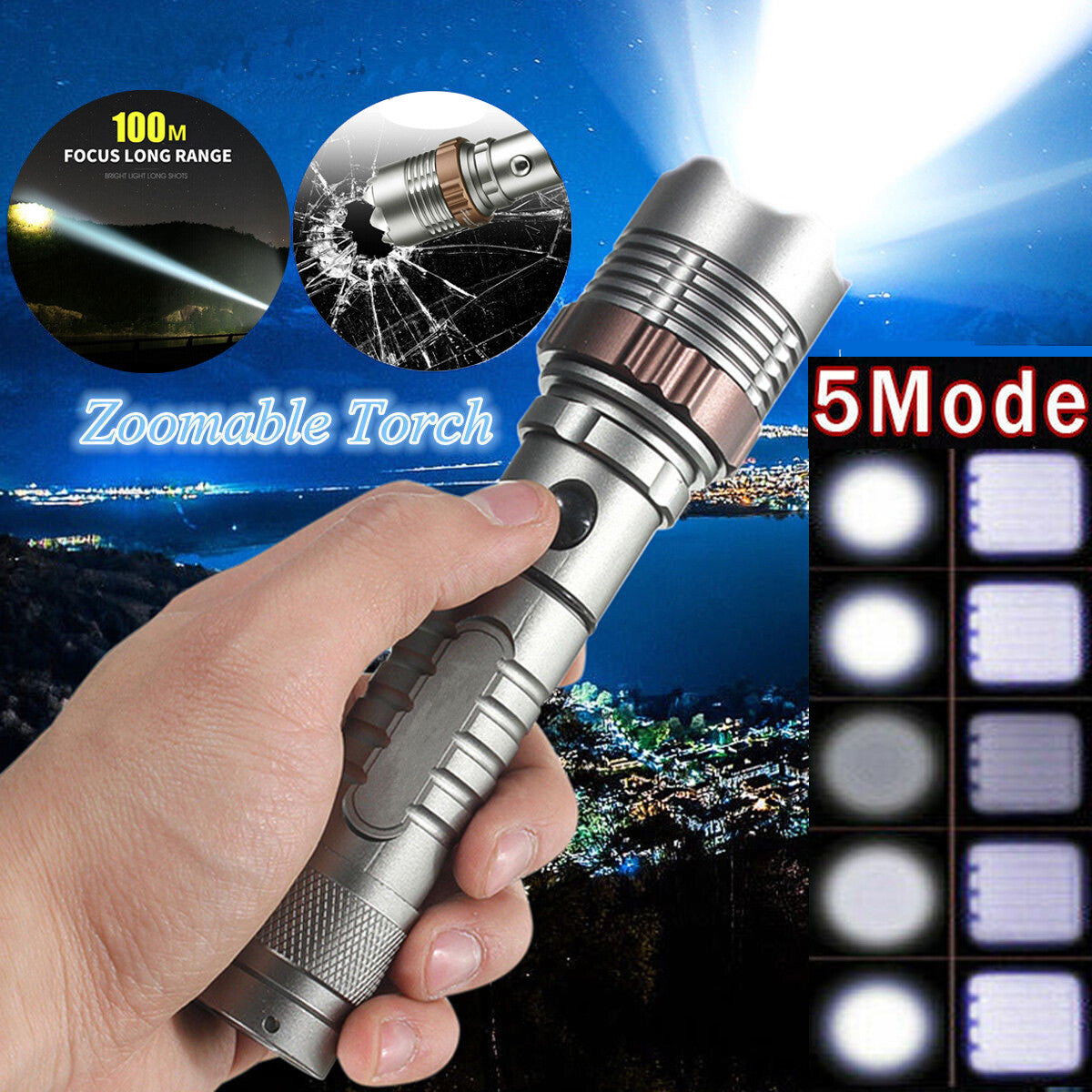 Rechargeable LED Flashlight Lamp 5-Modes Zoomable Hiking Camping Outdoor Torch +Battery+Charger（TK/TMEU for self-pickup）

Note : This product is available only in US marketplace