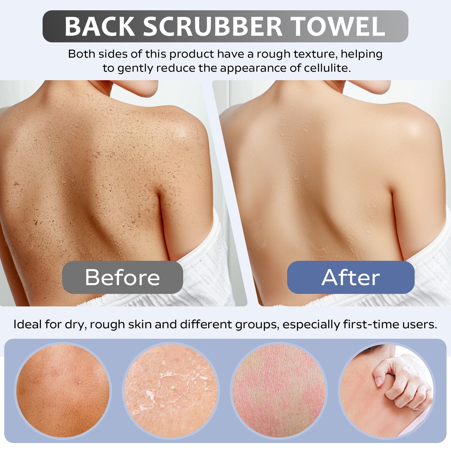 Premium Bamboo Fiber Exfoliating Body Scrubber Towel – Deep Clean & Gentle Exfoliation for Smooth Skin-Beige