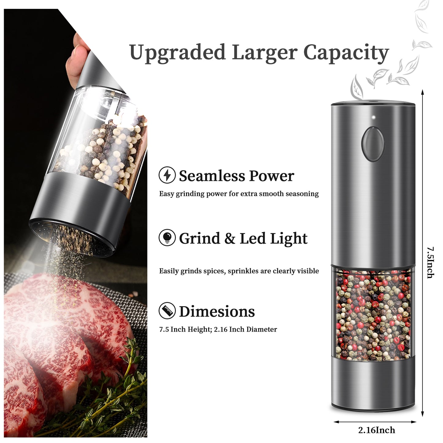2PCS electric salt and pepper grinder set - battery-powered spice grinder, adjustable for coarseness, perfect for home kitchens, durable plastic, electric salt and pepper grinder, automatic grinder