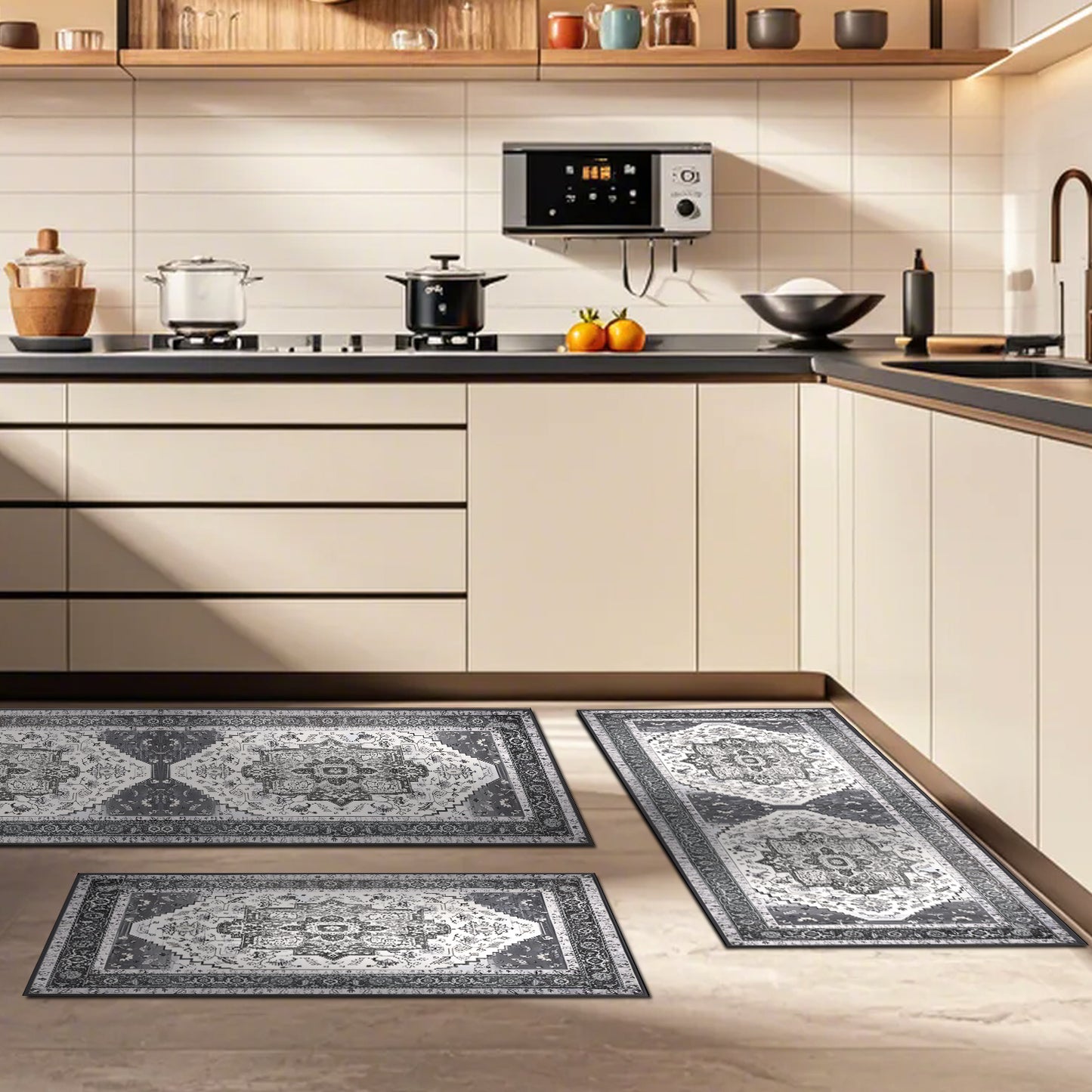 Boho Kitchen Rug Sets 3 Piece with Runner Non Slip Kitchen Rugs and Mats Washable Kitchen Mats for Floor Thick Kitchen Floor Mat Carpet Runner Rugs for Hallway Laundry Holiday Decor