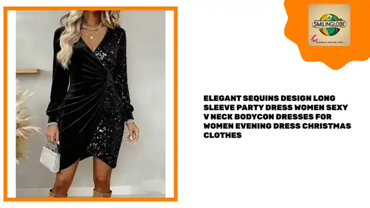 Elegant Sequins Design Long Sleeve Party Dress Women Sexy V Neck Bodycon Dresses For Women Evening Dress Christmas Clothes by@Outfy