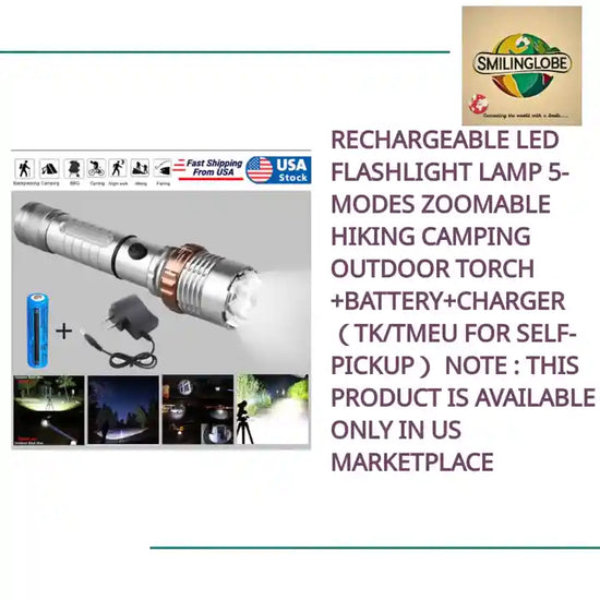 Rechargeable LED Flashlight Lamp 5-Modes Zoomable Hiking Camping Outdoor Torch +Battery+Charger（TK/TMEU for self-pickup） Note : This product is available only in US marketplace by@Outfy