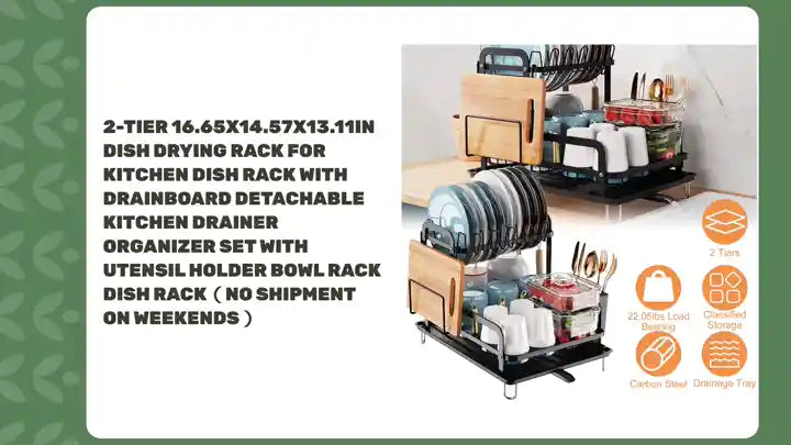 2-Tier 16.65x14.57x13.11in Dish Drying Rack for Kitchen Dish Rack with Drainboard Detachable Kitchen Drainer Organizer Set with Utensil Holder Bowl Rack Dish Rack（No shipment on weekends） by@Outfy