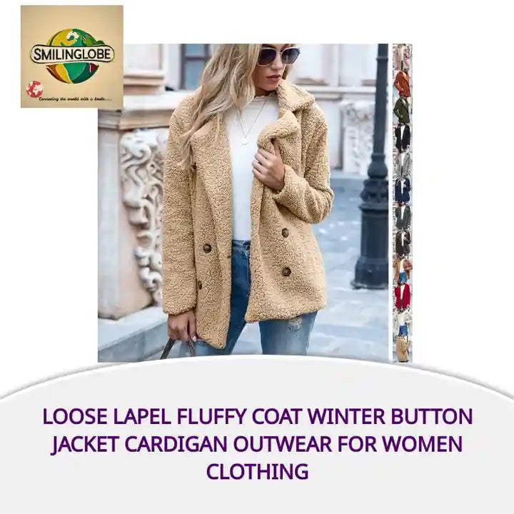 Loose Lapel Fluffy Coat Winter Button Jacket Cardigan Outwear For Women Clothing by@Outfy