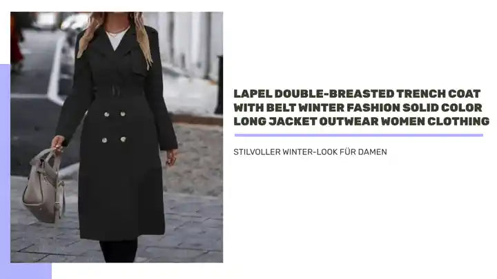 Lapel Double-breasted Trench Coat With Belt Winter Fashion Solid Color Long Jacket Outwear Women Clothing by@Outfy