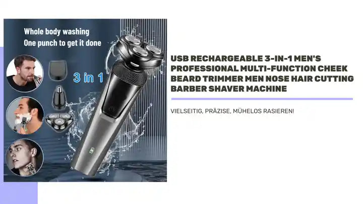 USB Rechargeable 3-In-1 Men's Professional Multi-function Cheek Beard Trimmer Men Nose Hair Cutting Barber Shaver Machine by@Outfy