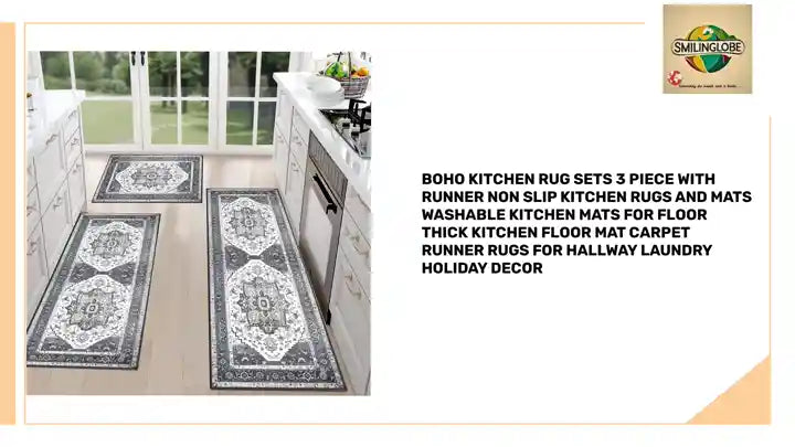 Boho Kitchen Rug Sets 3 Piece with Runner Non Slip Kitchen Rugs and Mats Washable Kitchen Mats for Floor Thick Kitchen Floor Mat Carpet Runner Rugs for Hallway Laundry Holiday Decor by@Outfy