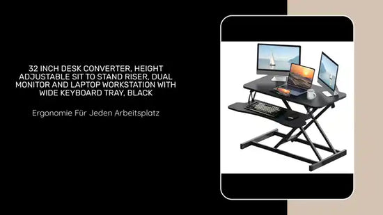 32 Inch Desk Converter, Height Adjustable Sit to Stand Riser, Dual Monitor and Laptop Workstation with Wide Keyboard Tray, Black by@Outfy