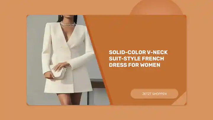 Solid-color V-neck Suit-style French Dress For Women by@Outfy