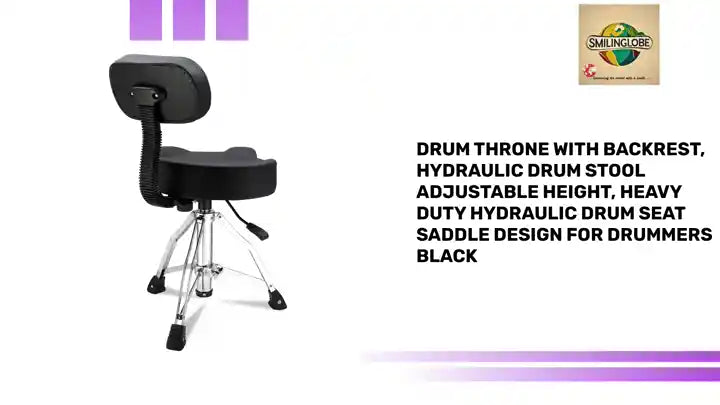 Drum Throne with Backrest, Hydraulic Drum Stool Adjustable Height, Heavy Duty Hydraulic Drum Seat Saddle Design for Drummers Black by@Outfy