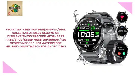Smart Watches for Men(Answer/Dial Calls)1.43 AMOLED Always-on DisplayFitness Tracker with Heart Rate/SpO2/Sleep Monitor400mAh/120 Sports Modes/ IP68 Waterproof Military Smartwatch for Android iOS by@Outfy
