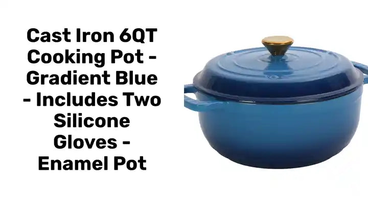 Cast iron 6QT cooking pot - Gradient blue - Includes two silicone gloves - Enamel pot by@Outfy