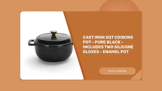 Cast iron 5QT cooking pot - Pure black - includes two silicone gloves - Enamel pot by@Outfy